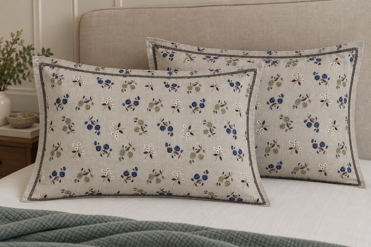 Beige Floral 300 TC Pure Cotton King Size Bedsheet Set