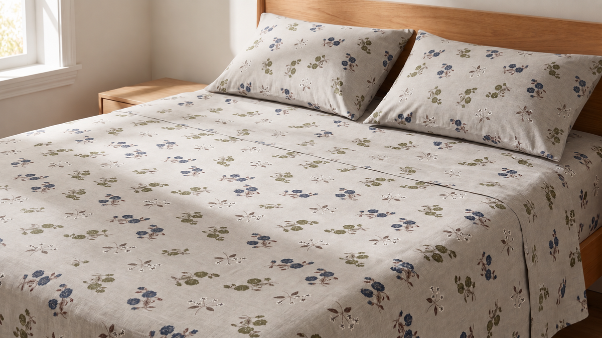 Beige Floral 300 TC Pure Cotton King Size Bedsheet Set