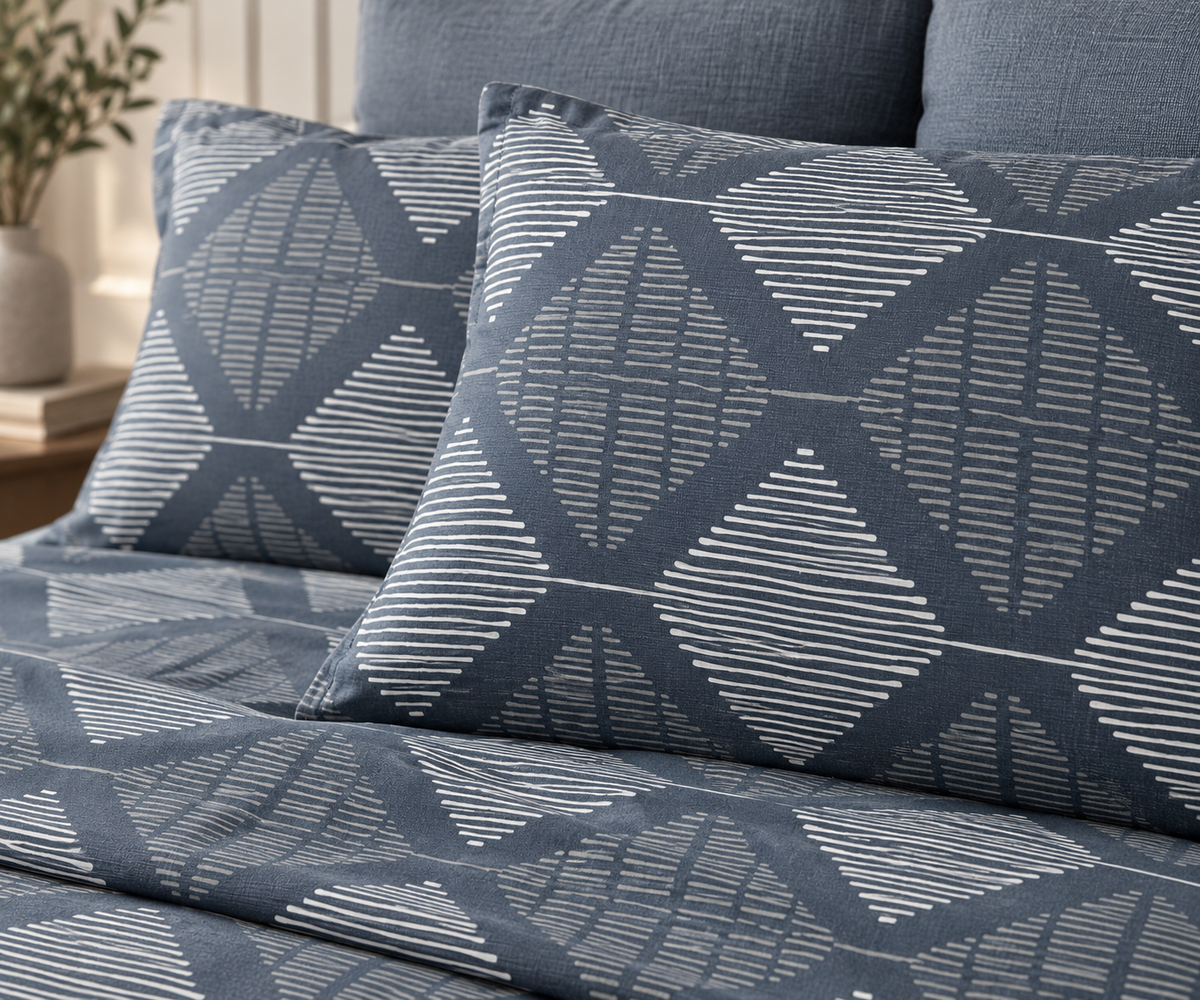 Blue Geometric King Size Cotton Bedsheet