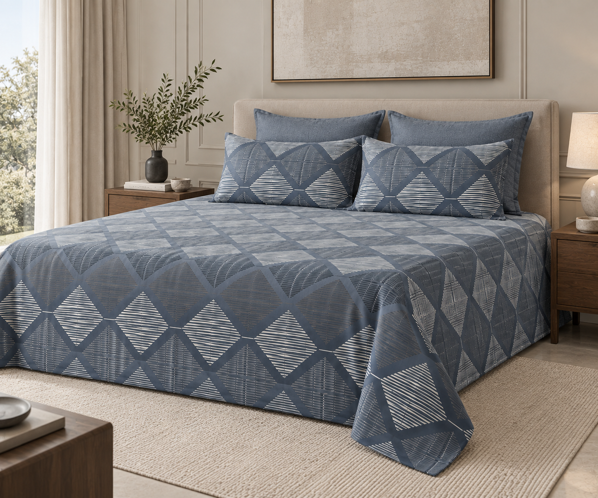 Blue Geometric King Size Cotton Bedsheet