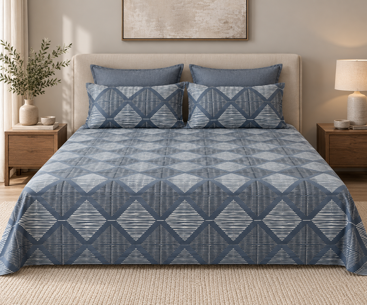 Blue Geometric King Size Cotton Bedsheet