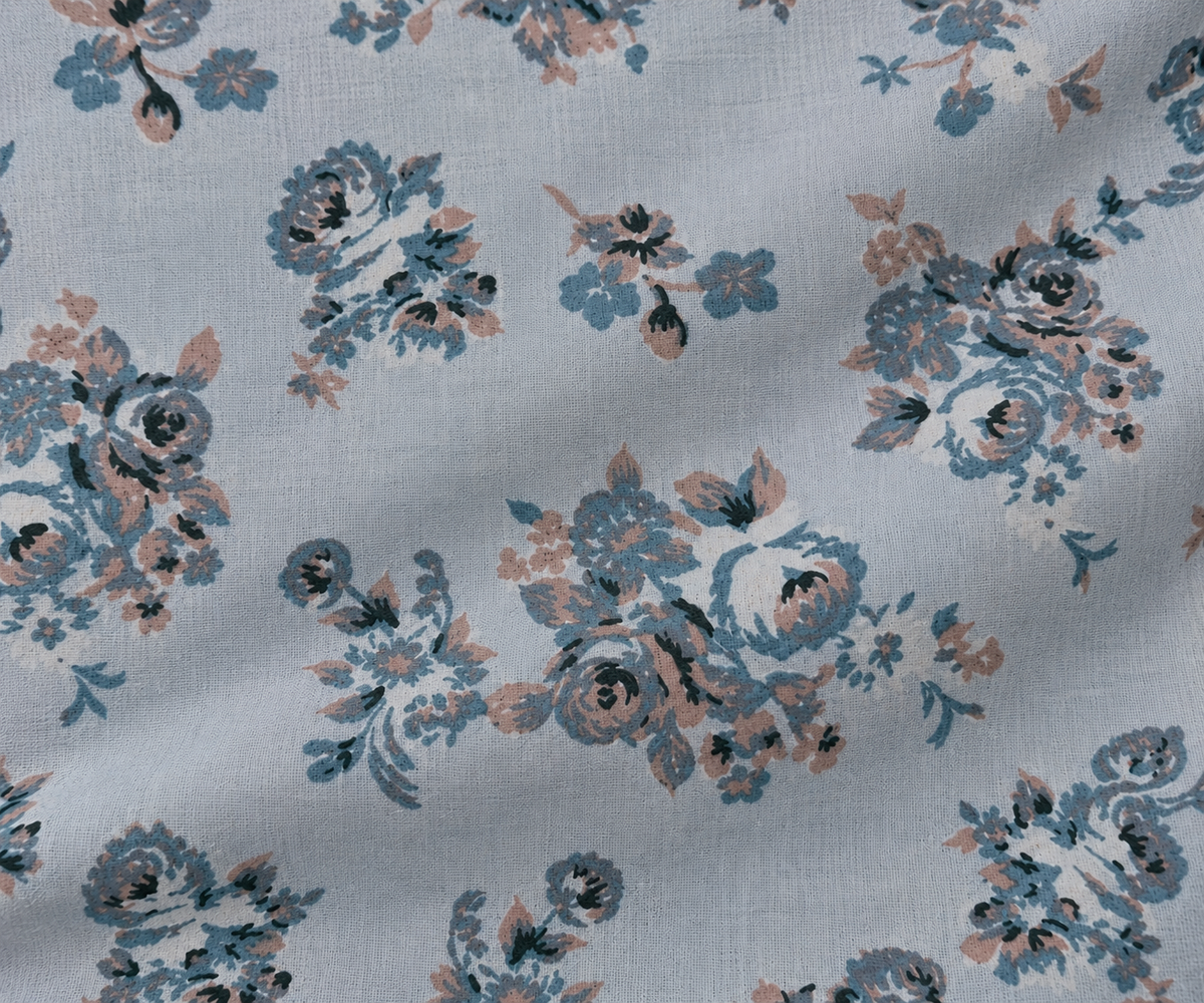 Blue Vintage Rose 300 TC Cotton King Size Bedsheet