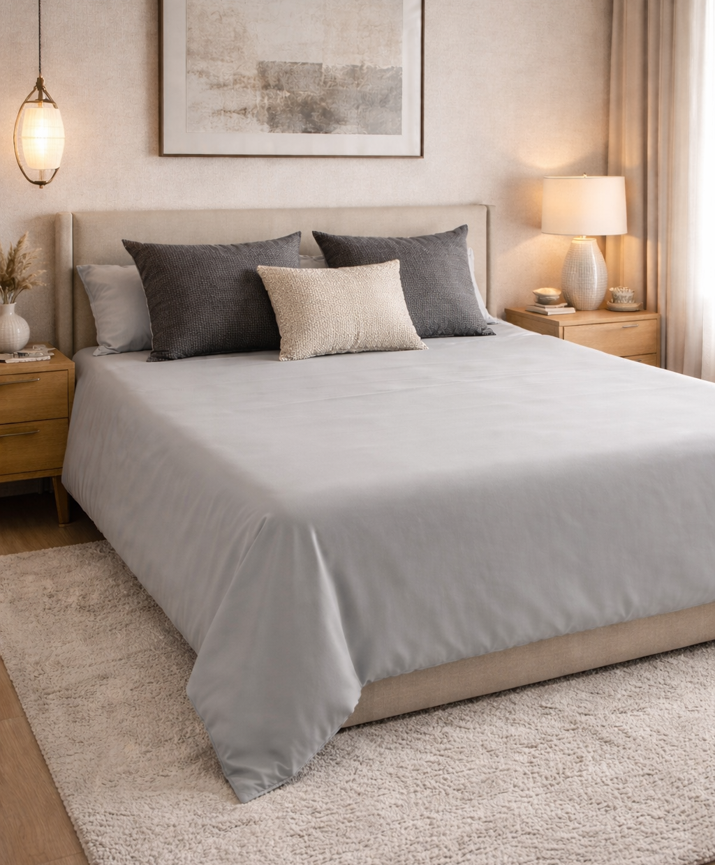 Light Grey Solid Plain 400 TC Premium Cotton King Size Bedsheet with 2 Pillow Covers