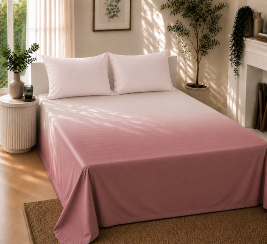 Pink White Gradient Satin-Cotton Premium King Size Bedsheet Set