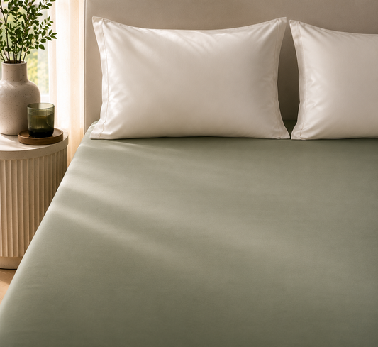 Green White Gradient Satin-Cotton Premium King Size Bedsheet Set