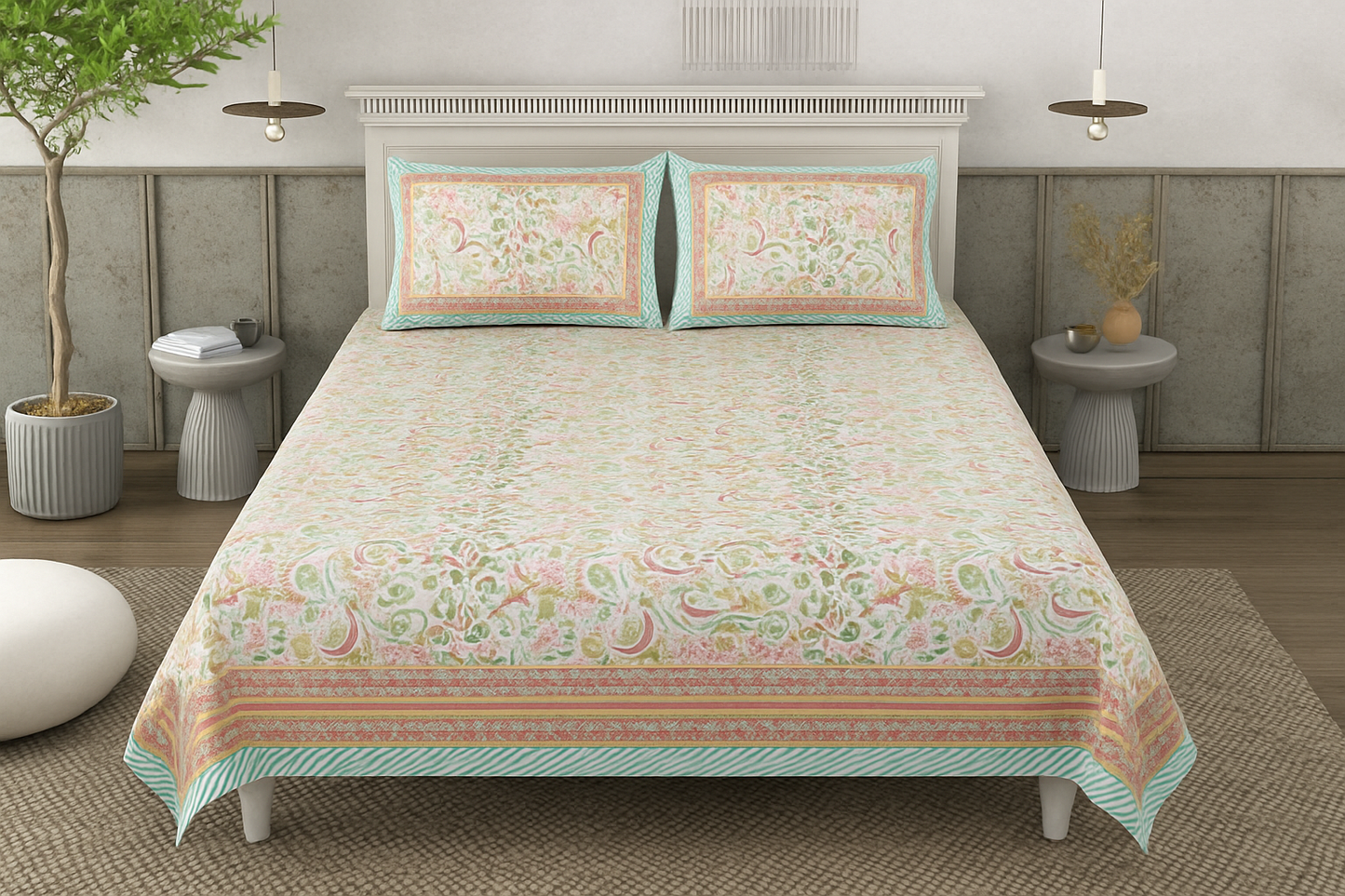 Paisley Elegance Mulmul Quilted Bedcover 4-Piece Set
