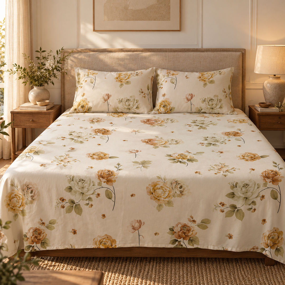 Floral Marigolds Pure Cotton King Size Bedsheet