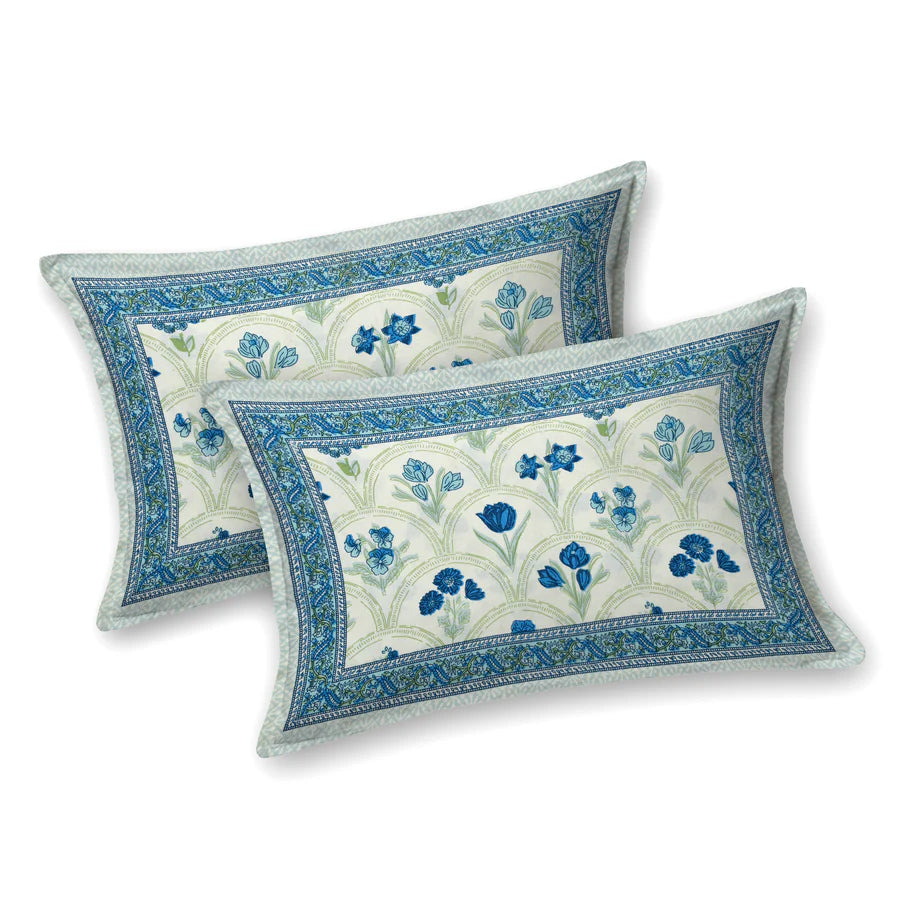 Blue Floral Mulmul Quilted Bedcover 4-Piece Set