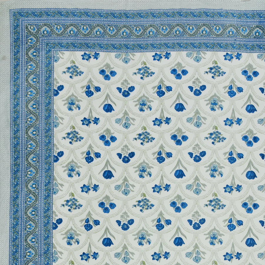 Blue Floral Mulmul Quilted Bedcover 4-Piece Set