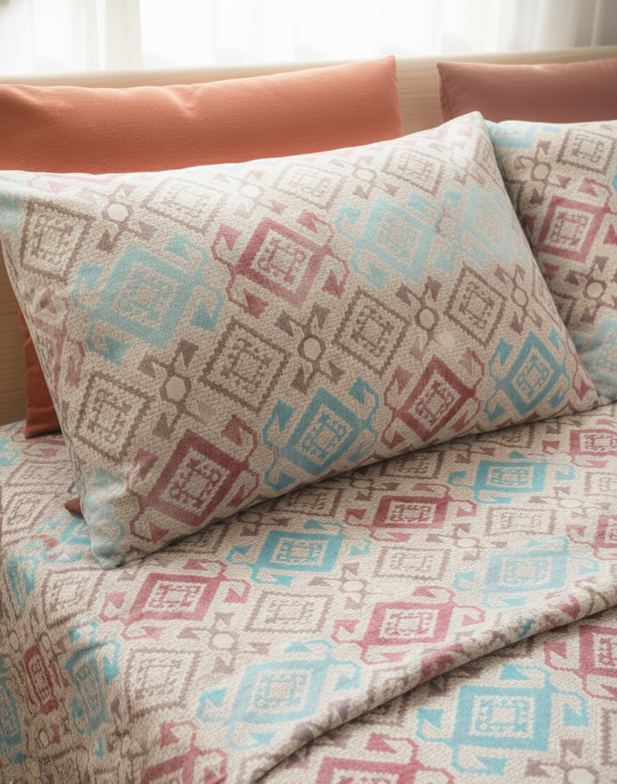 Geometric Pattern 100% Pure Cotton King Size Bedsheet with 2 Pillow Covers