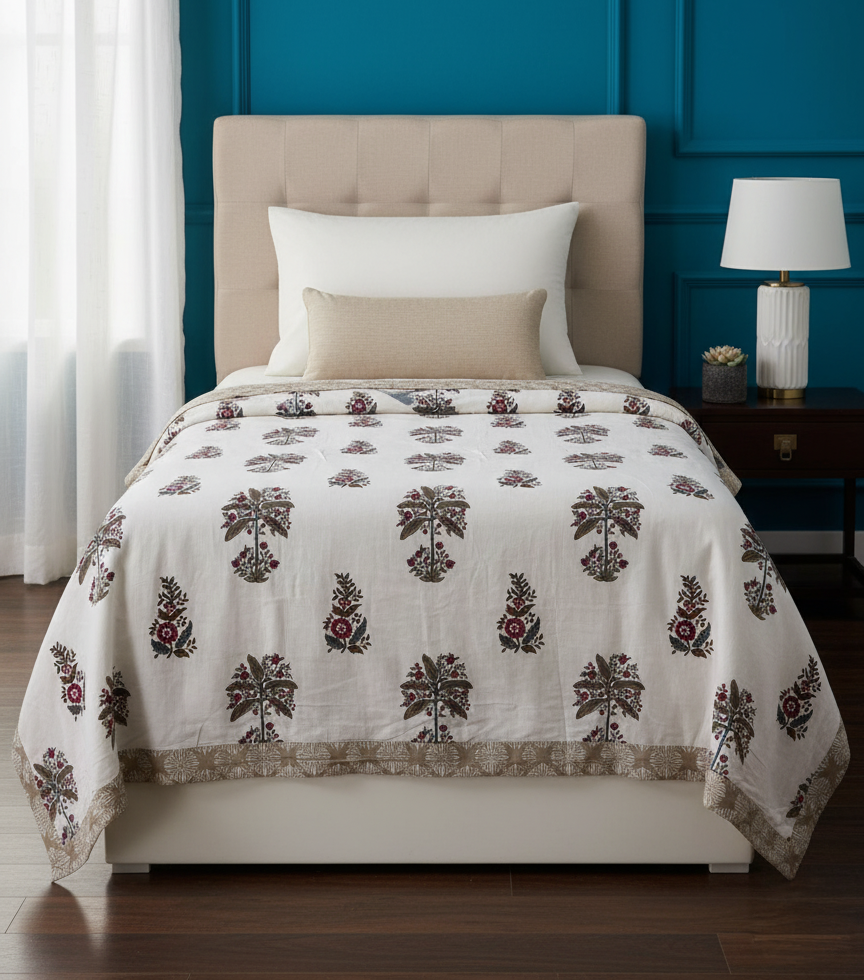 Single Mulmul Dohar Comforter Set of 2 in Jaipuri Hand Block Print