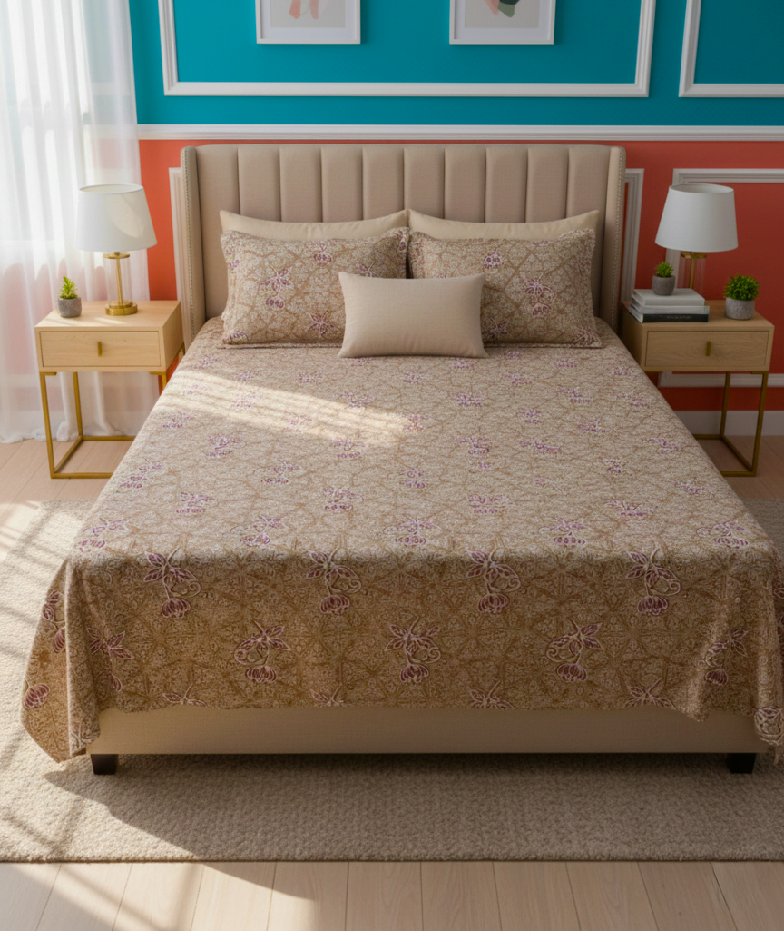 Earthy Bloom 200 TC Pure Cotton Queen Size Double Bedsheet