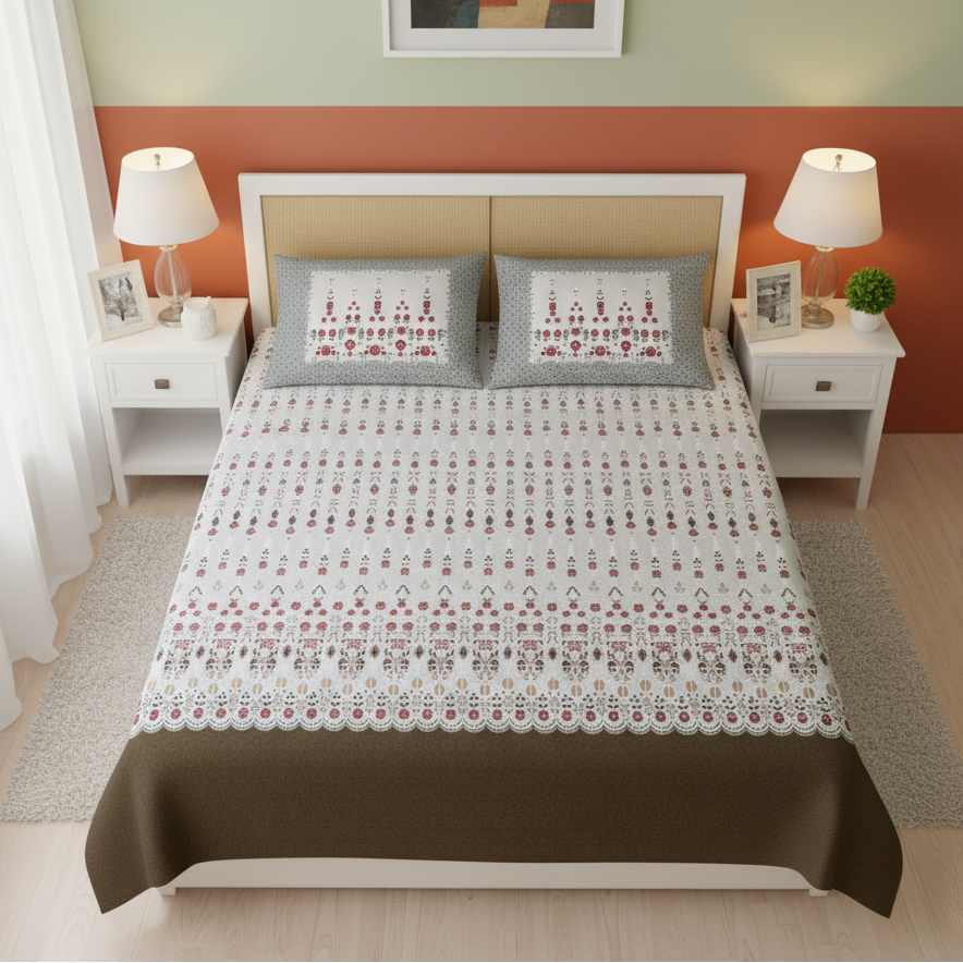 Brown Blooms 240 TC Pure Cotton Bedsheet