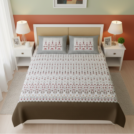 Brown Blooms 240 TC Pure Cotton Bedsheet