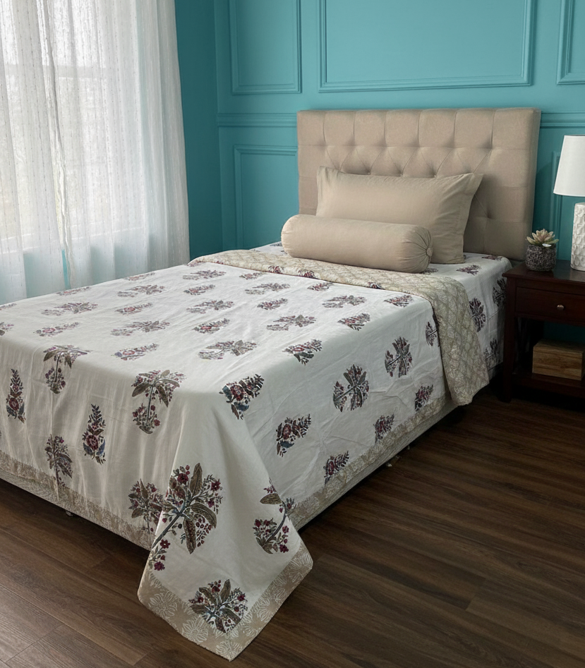 Single Mulmul Dohar Comforter Set of 2 in Jaipuri Hand Block Print