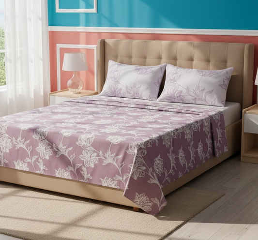 The Lilac Whisper Floral 200 TC Pure Cotton Queen Size Double Bedsheet