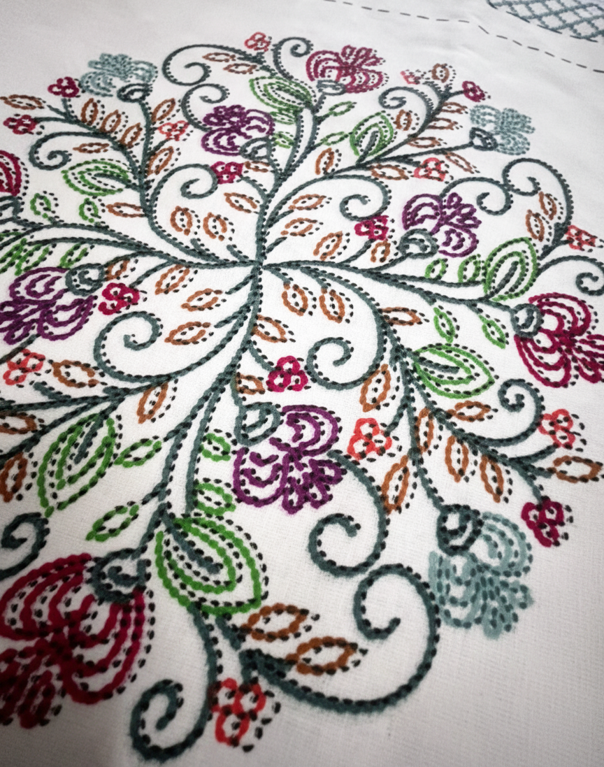 Geometric Floral Print Green & White 250 TC Pure Cotton King Size Bedsheet with 2 Pillow Covers
