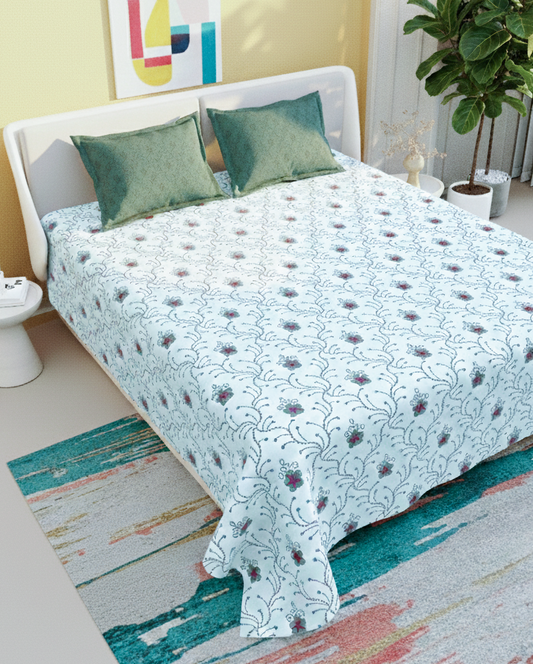 Floral Vine Print 250 TC Pure Cotton King Size Bedsheet with 2 Pillow Covers