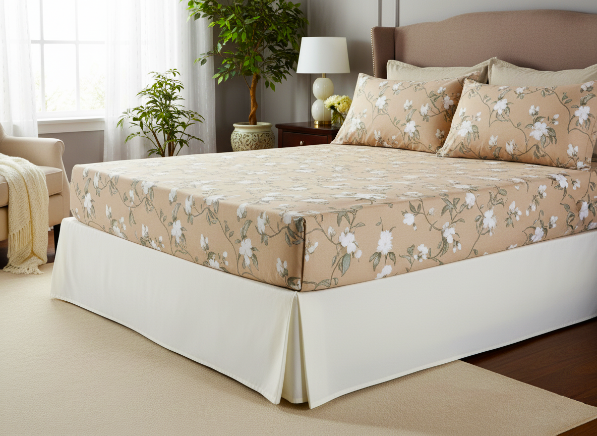 Serene Flora 200 TC Pure Cotton Queen Size Double Bedsheet