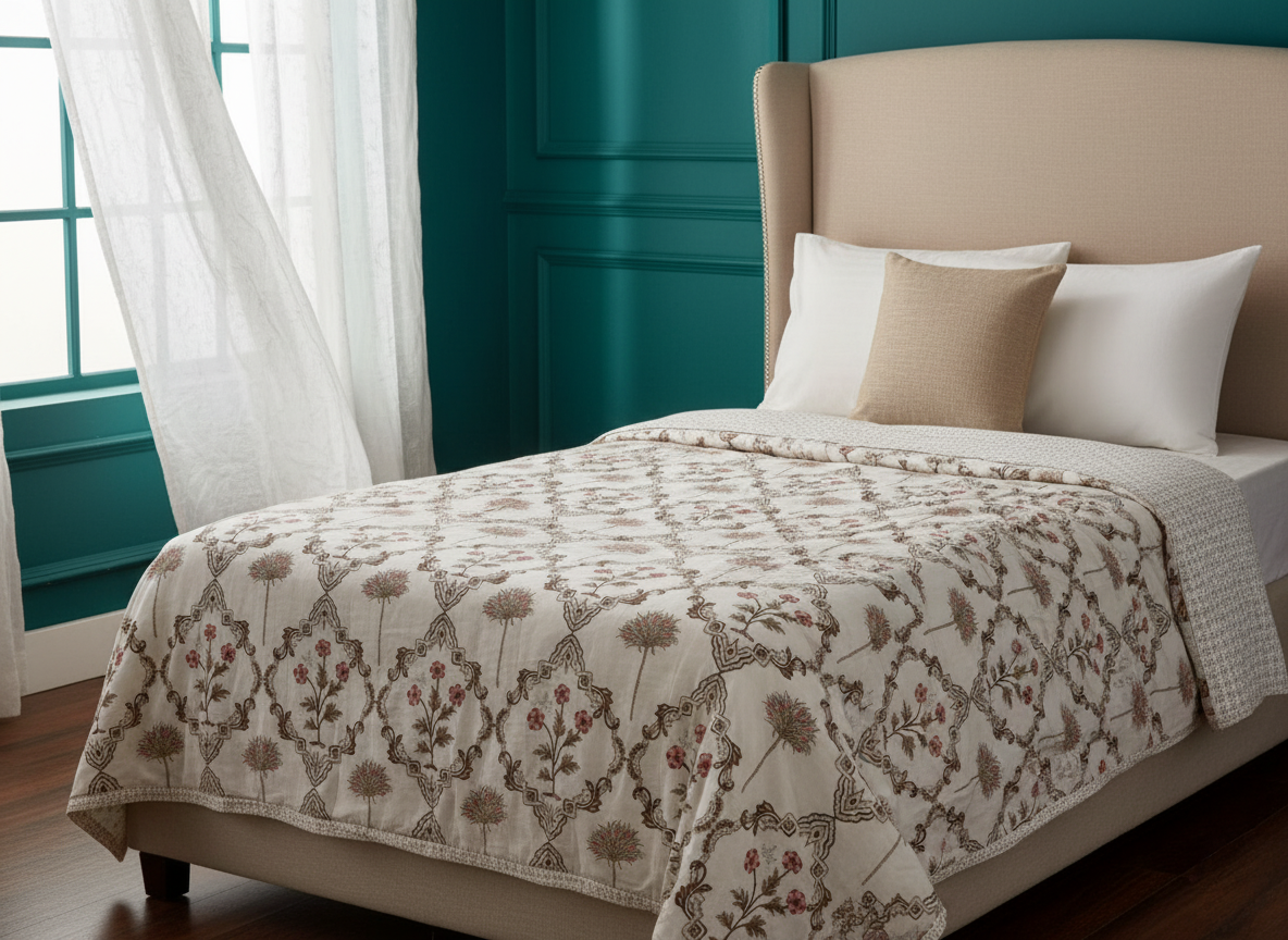 Jaipuri Hand Block Single Bed Mulmul Dohar Comforter Set of 2