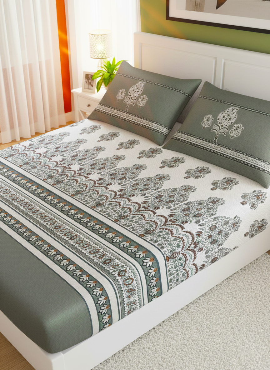Ethnic Motifs 240 TC Pure Cotton King Size Bedsheet