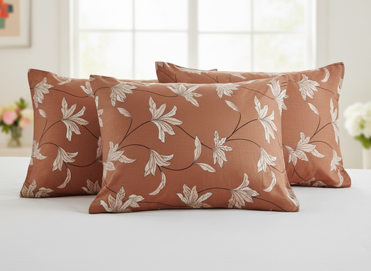 Light Brown Floral 200 TC Pure Cotton Double Queen Size Bedsheet