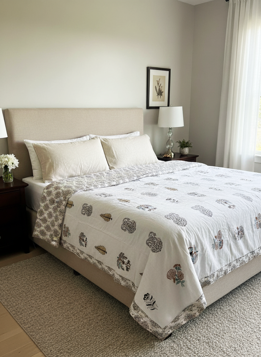 Earthen Paisley Double Mulmul Cotton Dohar | Jaipuri Hand Block Print