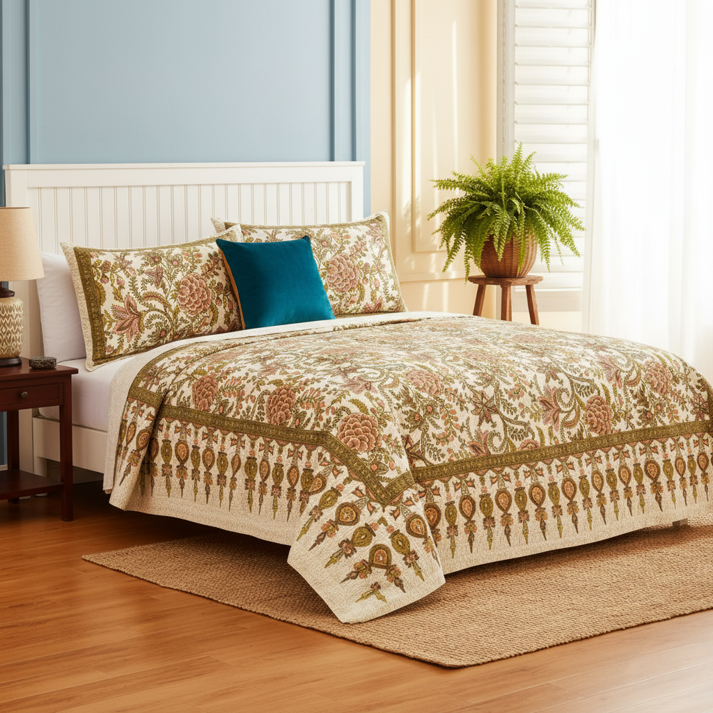 Royal Jaipuri Heritage 200 TC Fitted Pure Cotton King Size Bedsheet