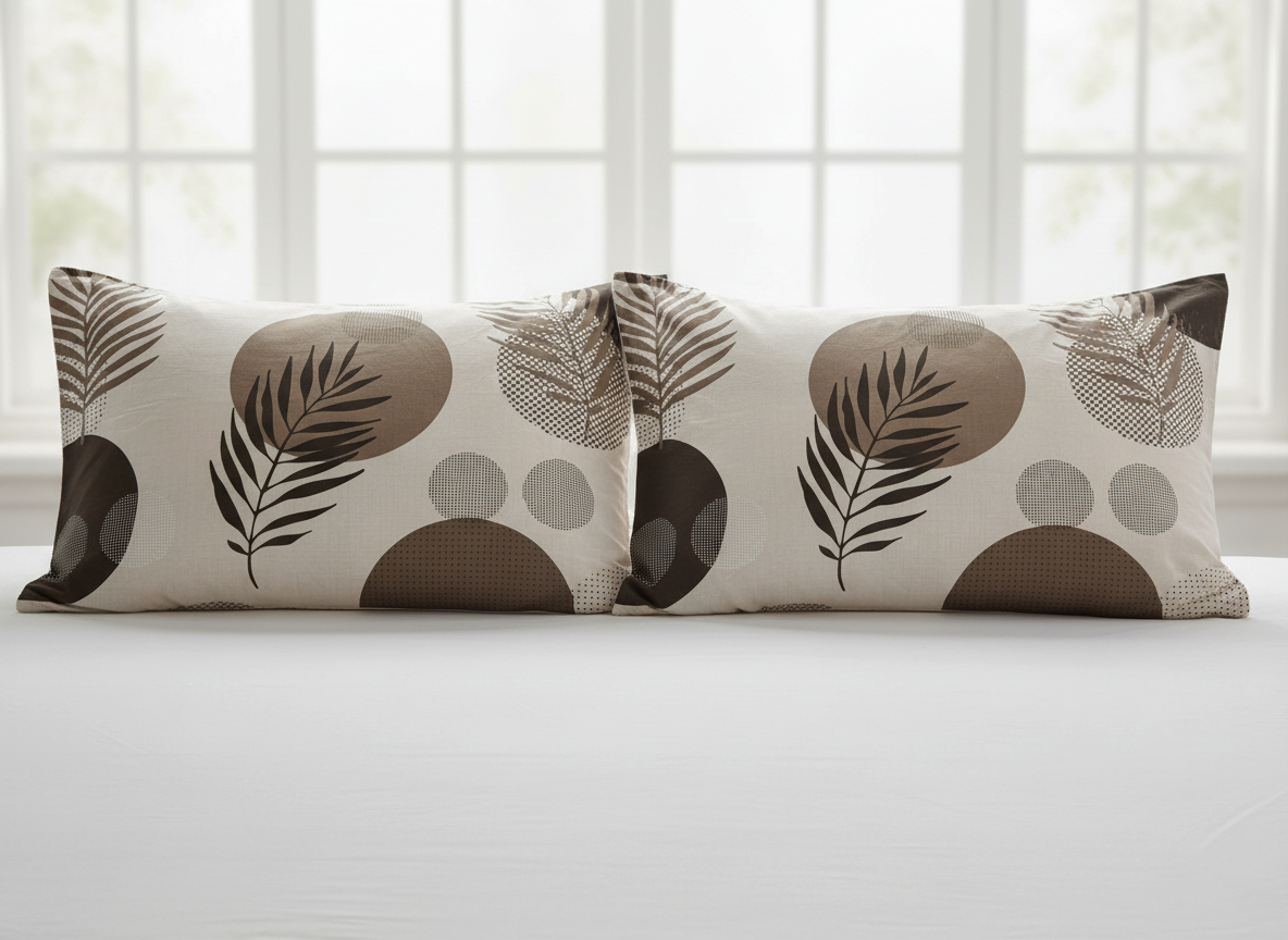 Brown Circles and Leaves 200 TC Pure Cotton Double Queen Size Bedsheet