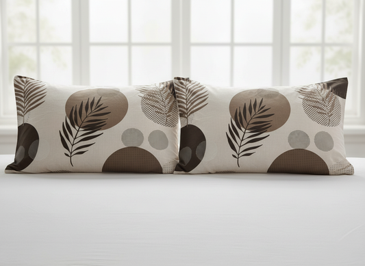 Brown Circles and Leaves 200 TC Pure Cotton Double Queen Size Bedsheet