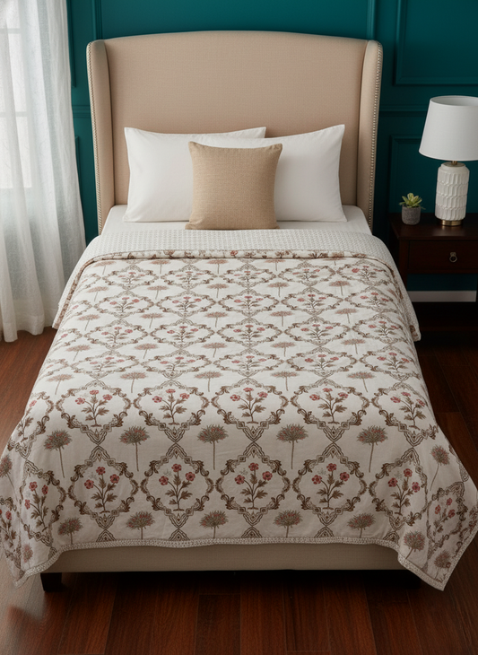 Jaipuri Hand Block Single Bed Mulmul Dohar Comforter Set of 2