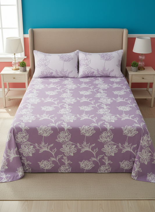 The Lilac Whisper Floral 200 TC Pure Cotton Queen Size Double Bedsheet