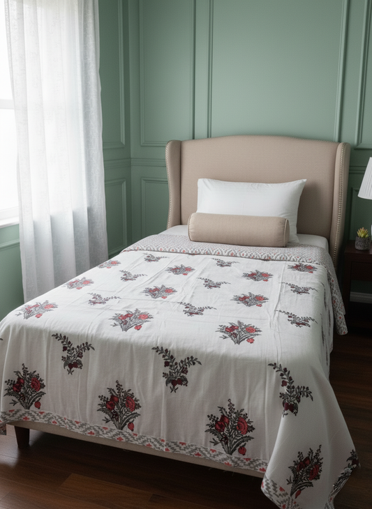 Super Soft Jaipuri Hand Block Print Single Bed Set of 2 Mulmul Dohars