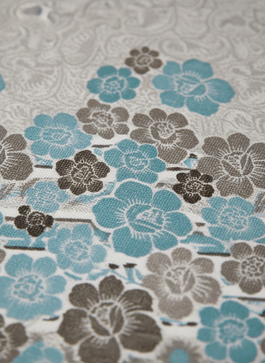 Serene Blue & Stone Gray Floral 240 TC Pure Cotton King Size Bedsheet