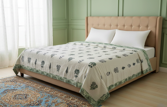 Indigo Bloom Double Mulmul Dohar Comforter | Jaipuri Hand Block Print