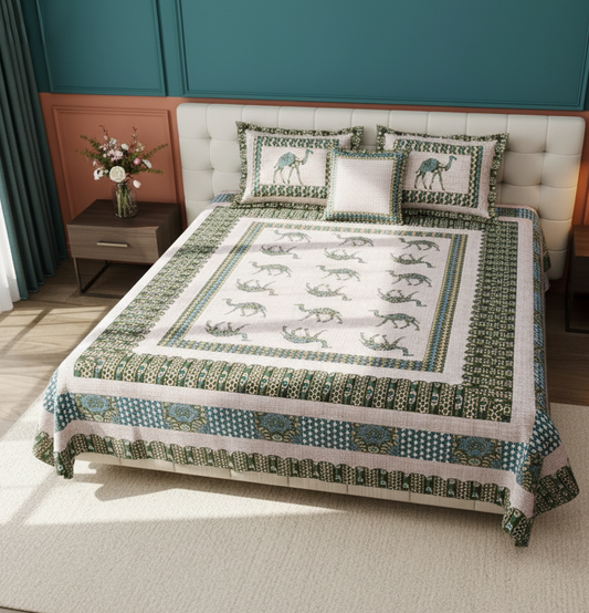 Desert Camel Heritage Print Fitted King Size Bedsheet