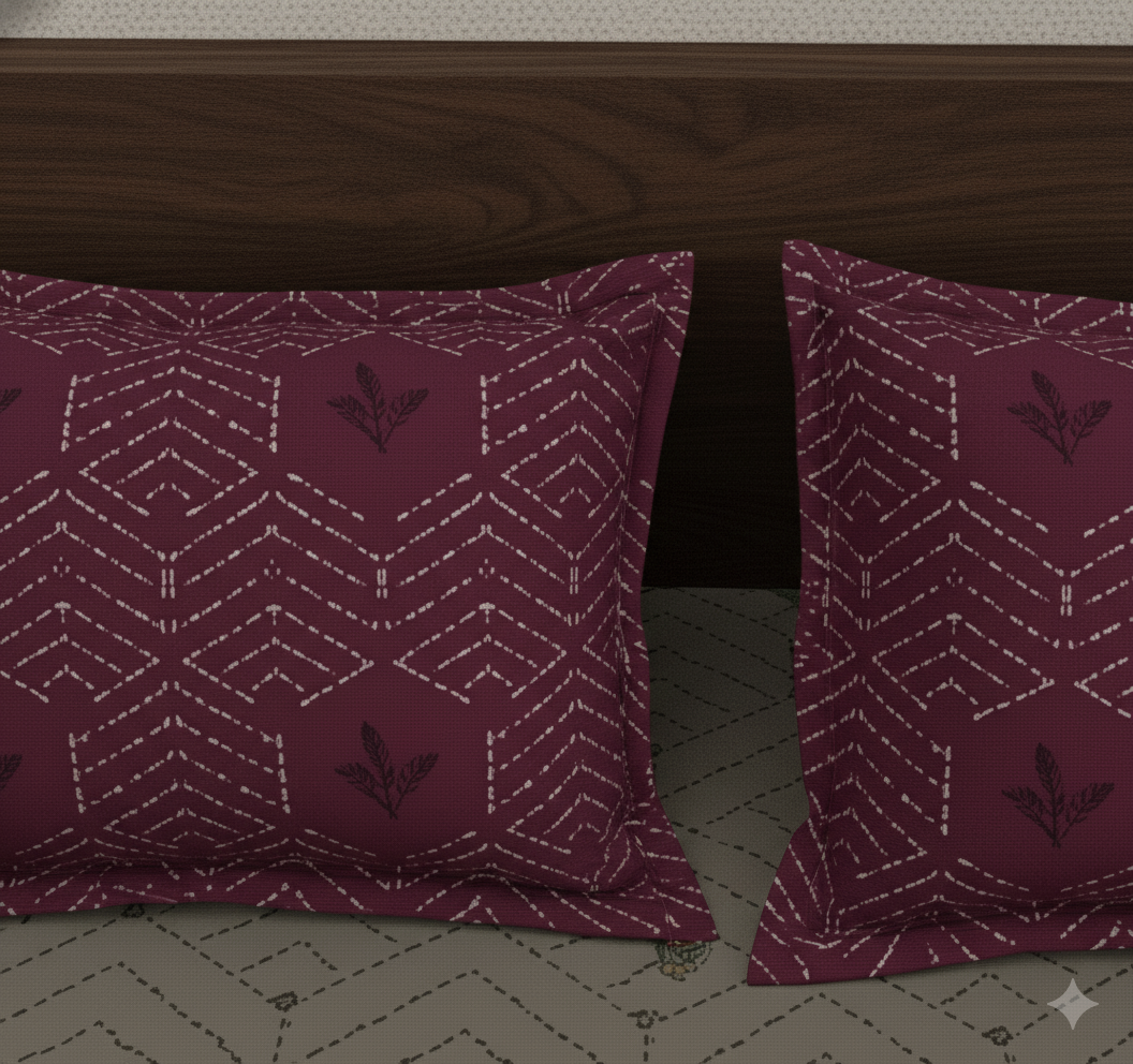 Geometric Floral Print Brown & Magenta 250 TC Pure Cotton King Size Bedsheet with 2 Pillow Covers
