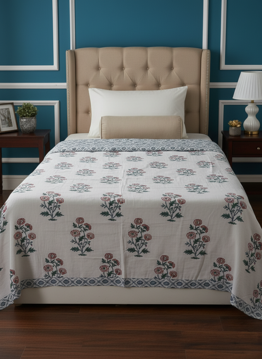 Jaipuri Single Bed Mulmul Dohar Comforter (Set of 2 Dohars)