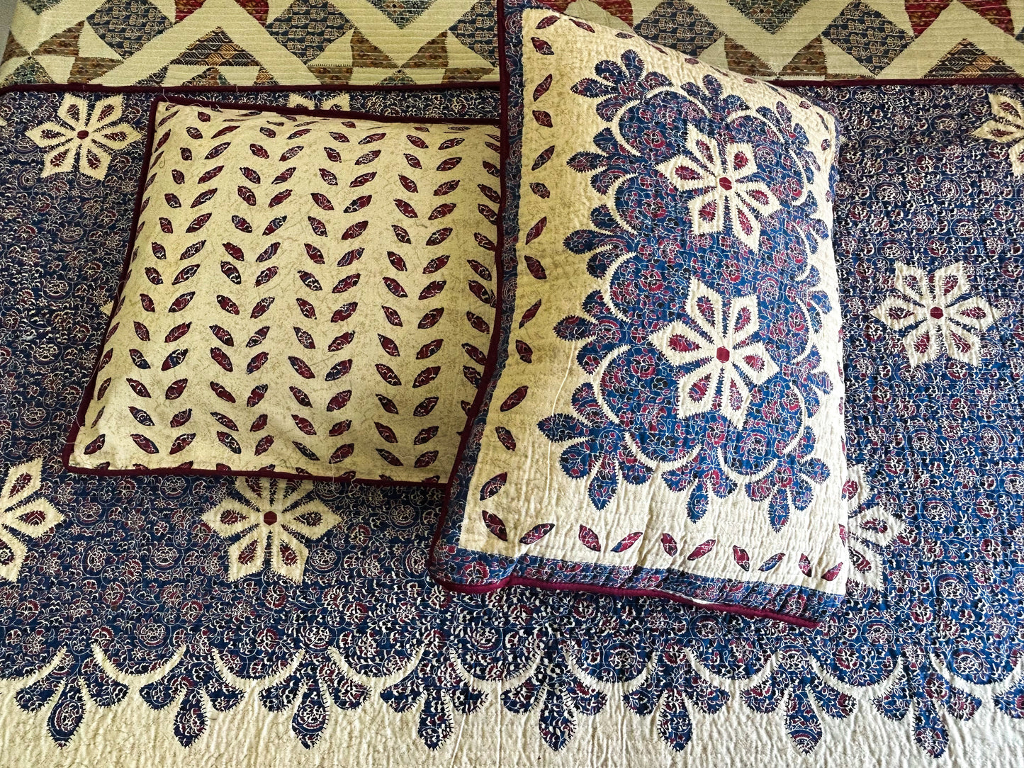 Reversible Quilted King Size Bedcover – Handcrafted in 100% Cotton with Floral & Geometric Prints