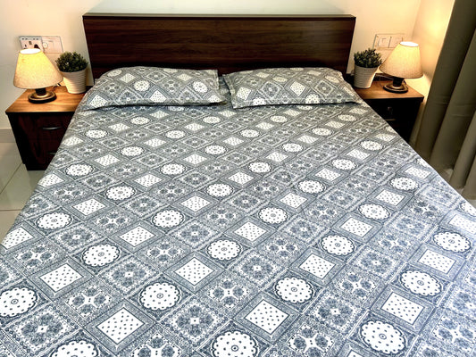 Grey Mosaic Elegance 350 TC Cotton Bedsheet Set