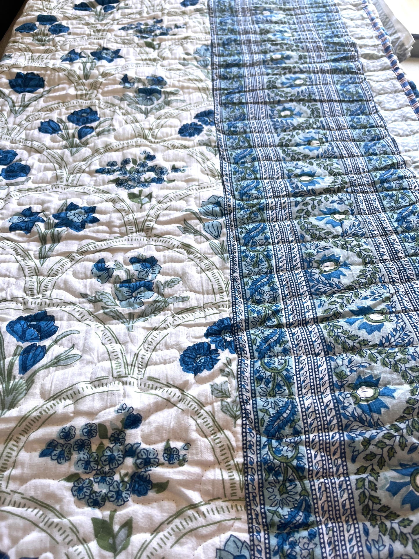 Blue Floral Mulmul Quilted Bedcover 4-Piece Set