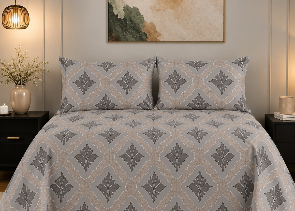 Beige & Peach Moroccan 250 TC Cotton King Size Bedsheet