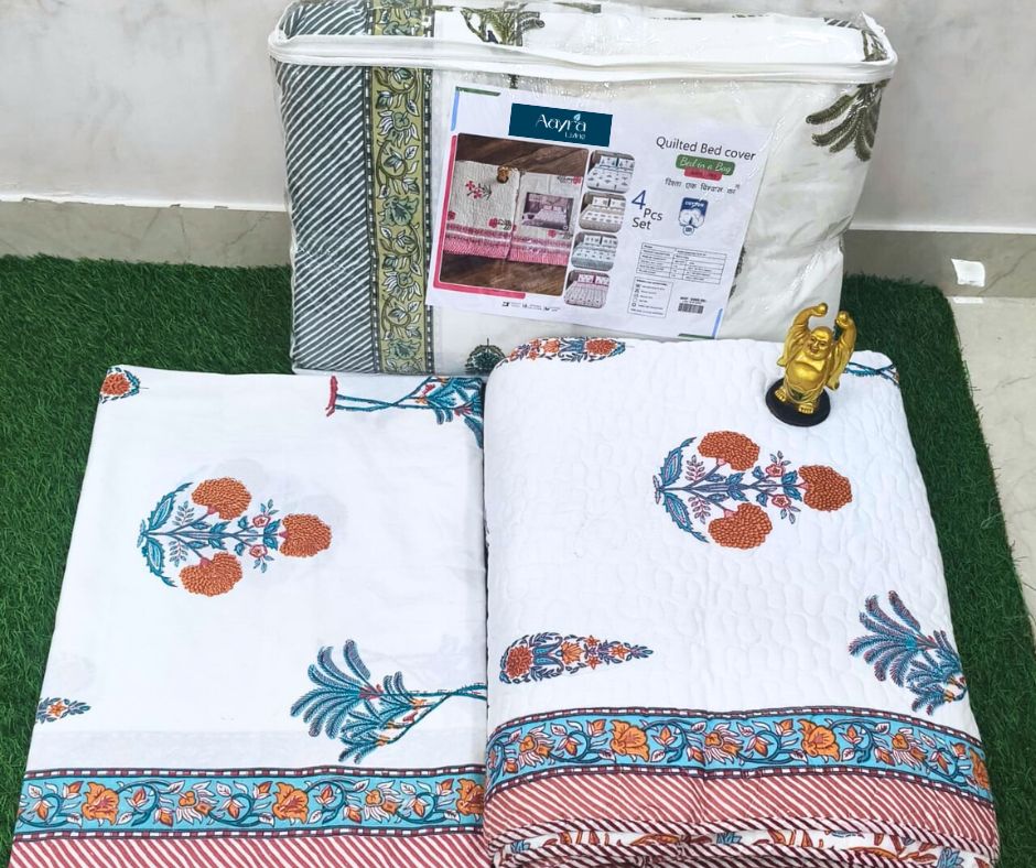 Royal Marigold Mulmul Quilted Bedcover 4-Piece Set