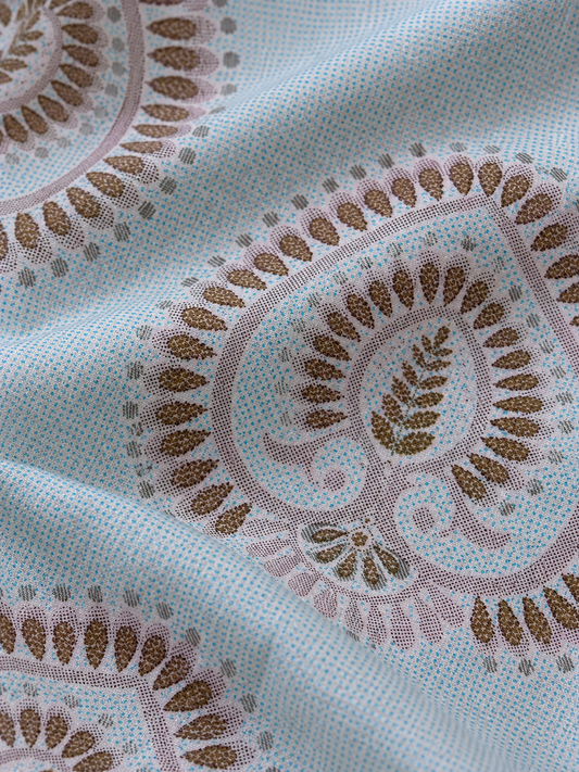 Aqua Light Blue Paisley Pure Cotton King Size Bedsheet