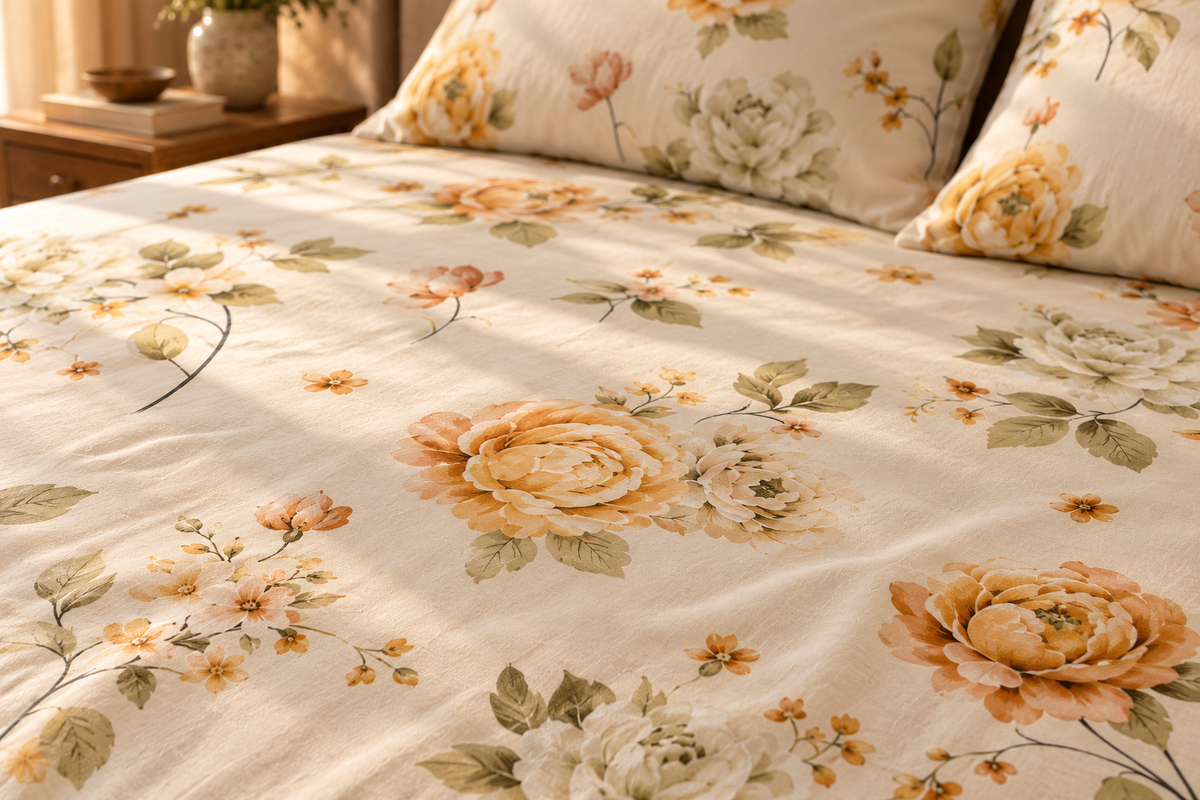 Floral Marigolds Pure Cotton King Size Bedsheet