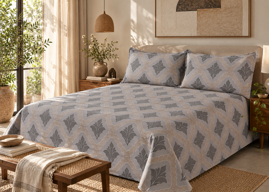Beige & Peach Moroccan 250 TC Cotton King Size Bedsheet