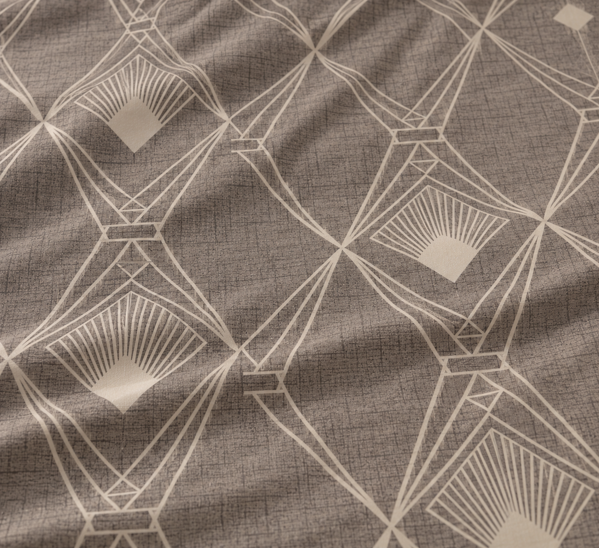 Taupe Geometric King Size Pure Cotton Bedsheet