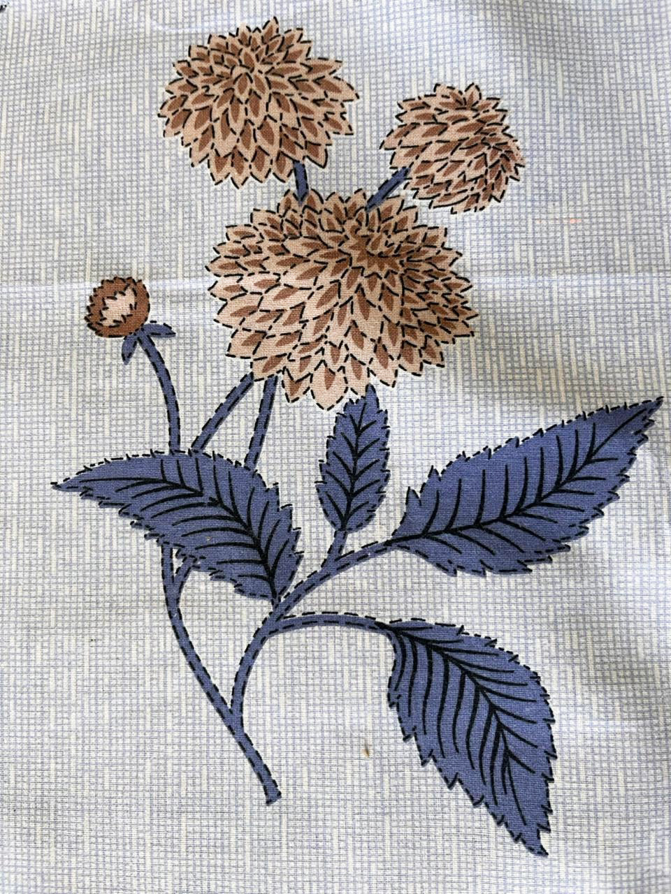 Blue and Beige Checked Floral 240 TC Pure Cotton King Size Bedsheet