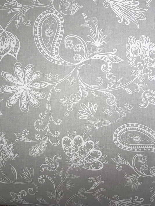 Grey Floral 350 TC Pure Cotton King Size Bedsheet with 2 Pillow Covers