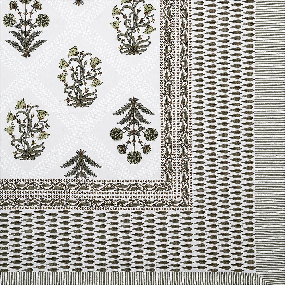 Floral Motif Olive Green  200 TC 100% Pure Cotton King Size Bedsheet with 2 Pillow Covers